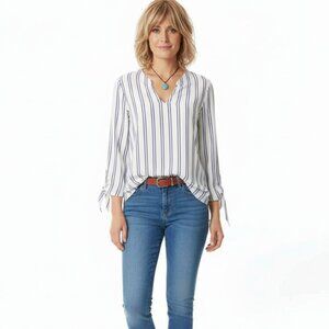 MICHAEL Kors Navy Stripe Blouse long sleeves with tie-cuff details at the wrists